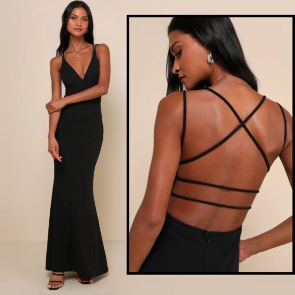 LULUS All This Allure Backless Mermaid Maxi Dress Formal Black Women's Large - Picture 1 of 16